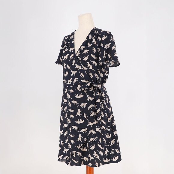 NWT J.CREW Mini Wrap Dress in Navy Leopard Print Size 8 - Picture 2 of 9